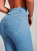 Dżinsowy dżinsowy rozciąganie chude niebieskie dżinsy Lady Slim Fit Hip Wrap Classic Denim Pencil Pants Y2K punk streetwear Button 2312012