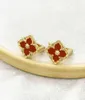 2022 Vintage Solid Color Lucky Four Leaf Clover Charm Earrings For Women Copper Ear Studs Jewelry Luxury Gift2183262