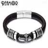 Ramor 12 mm breedte gevlochten lederen heren armbanden 316L roestvrij staal charmes manchet armbanden armbanden trendy mannelijke sieraden SH1908302878