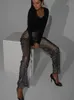 Pantalons pour femmes Tossy Diamonds Glitter Taille haute Legging Party Night Clubwear Pantalon ample à jambes larges Résille scintillante 2023 231213