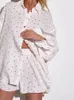 Женская одежда для сна Hiloc Хлопковый комплект с принтом Лепесток Пижамные комплекты с длинными рукавами с разрезом Сексуальная женская ночная рубашка 2023 Повседневная осенняя одежда для дома 231213