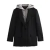 Abiti da donna Blazer Giacche con felpe con cappuccio Ufficio Capispalla elegante Cappotto a maniche lunghe con bottoni Inszar Casacos De Inverno Feminino