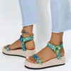 Sandals Ladies Fashion Summer Canvas Colorful Tie Dye Round Toe Wedge Platform Strapped Women Heels