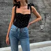Dames T-shirts 2023 Zomer Sexy Streetwear Tops Lente Mode Lace Up Print Crop Vrouwen Strapless Mouwloos Zwart Cropped T-shirts