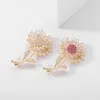 Broches de luxe pour femmes, rose brillant, or, tournesol, perle, Zircon, dégradé de couleur, fleur, Corsage, Clip, épingle à revers, bijoux de fête