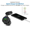 Ny andra motorcykeldelar Kidu 18W Telefon QC 3.0 USB-billaddare Socket Digital Display Voltmeter USB Charger Socket med On-Off Switch för motorcykel