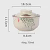 Bowls Japanese Instant Ramen Bowl With Lid Retro Ceramic Large Capacity Noodle Salad Soup Household KitchenTableware Supplies 231213