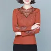 Mulheres Camisetas 2023 Outono e Inverno Elegante Laço Flor Diamante Slim Fit Commuting Pelúcia Overlay Manga Longa Top