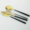 Dinnerware Sets 6Set/30Pcs Black Gold Cutlery Set 304 Stainless Steel Knives Fork Spoon Dinner Flatware Kitchen Tableware