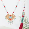 Kedjor utsökta hängande halsband pärlor eleganta Hanfu långa pärlor halsband för traditionella kostymälskare