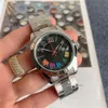 Relojes de primeras marcas a la moda para hombre, reloj de pulsera de cuarzo con números romanos coloridos y banda de acero y Metal X146245i