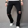 Männer Jeans Männer Streetwear Fashion Knie Löcher Slim Hip Hop Ripped Distressed Feste Männliche Denim Flare Hosen