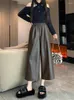 Women's Pants Oversized High Waist PU Wide Leg Ankle-length Women Baggy Black Shiny Faux Leather Womens Loose Pant 2023 Korean Trousers