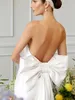 2024 Elegant White Prom Dress Long Big Bow Backless Strapless Simple Satin Pageant Evening Dresses Formal Gowns Robe De Soiree