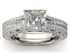 Vintage Jewelry Wedding Rings 925 Sterling Silver Princess Cut White Topaz CZ Diamond Gemstones Eternity Women Engagement Bridal R5611019