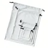Stuff Sacks Weiße Leinentaschen mit schwarzem Kordelzug, hochwertige, individuell bedruckte Geschenk-Baumwollbeutel, 10 x 15/18 x 23/29 x 39 cm, 231212