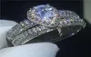 2018眩しいリングセット925 Sterling Silver Pave Setting Diamond CZ Engagement Wedding Band Rings for Women Bridal Jewelry6265601