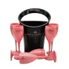Moet Chandon Black Ice Bucket and Pink Wine Glass Acrylic Goblets Champagne Glasses Wedding Bar Party Bottle Cooler 3000 ML255C