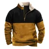 Erkek Hoodies Moda Sweatshirt Yarım Zip Peluş Peluş Sıcak Sporlar Top Vintage Kontrast Renk Patchwork Uzun Kollu Günlük Çok Yönlü Erkekler