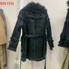 Women's Fur Faux Fur Sheepskin Coat For WomenLeather Winter 2023 Coat Fur For Rabbit Hair Lining Sheepskin Collar Luxurious Long Style J231213