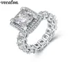 Vecalon Anello di lusso con montatura Full Pave 5A Zircon Diamond 925 Sterling Silver Anelli di fidanzamento per fedi nuziali per donne Gift1939154