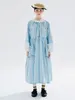 Casual Dresses Imakokoni 2023 Early Autumn Cotton Vertical Stripe Long-sleeved Dress Women Loose A-line Skirt 234226