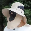 Berets Männer Breite Große Krempe Sonnenhut Sommer Outdoor Angeln Wandern Eimer Männlich UV Anti Hals Schutz Schal Schirmmütze