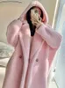 女性のトレンチコート綿肥厚したメスのテディベアフード付きロングコート2023冬の韓国シンプルなレジャーカジュアル雰囲気ジャケット