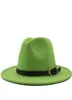 Chapeau Fedora Panama en feutre de laine à large bord pour hommes et femmes, avec boucle de ceinture, casquette Trilby de Jazz, haut de forme formel, rose vert, 5660CM2553005