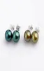Simple Studs Earring 925 Round Freshwater Peacock Green 78mm Pearls Sterling Silver Women Jewelry 10 Pairs4419647