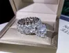 Nouveaux bijoux de luxe étincelants bagues de couple grande coupe ovale topaze blanche CZ diamant pierres précieuses femmes bague de mariée de mariage ensemble cadeau 1217611