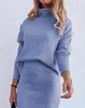 Work Dresses Two Piece Set Women Outfit Autumn Fashion Mock Neck Plain Long Sleeve Sweatshirt & Casual High Waist Daily Mid-Calf Skirt