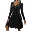 Freizeitkleider A-Linie Damen Einfarbiges Kleid Samt Sexy Club Party Langarm Plus Size Formal Midi