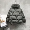 Parkas de plumón para mujer, Parkas cortas con cuello de piel natural para mujer, chaqueta de pato blanca holgada de gran tamaño 90, prendas de vestir de invierno para mujer, abrigo Veste Femme 231212