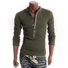 Men's Suits B3468 Cotton T Shirt Men Solid Color Tshirt Single-breasted Collar Long Sleeve