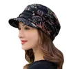 Visor Retro Warm Mom Hat Floral Print Girls Cap Foldbar Earflap Short Brim Women Peaked Ethnic Style Baseball