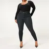 Kvinnors jeans mager mage kontroll hög stretch midja höftlyft smal passform blyerts denim byxor y2k pojkvän vintage rippad bodycon