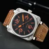 Créateur de luxe de mode BR Beller Nouveaux hommes Montres-bracelets Hommes Automatiques Hommes de haute qualité Carré Mécanique Maison Montre Marron CuirMontres-bracelets