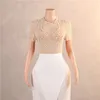 2024 Elegant Sheath Evening Party Dress Jewel Neck Cap Sleeve Pearls Ankle Length Women Prom Formal Gowns Arabic Dubai Robe De Soiree
