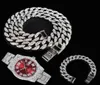 Chaînes 3pcs Kit 15mm Hip Hop Glacé Pavé Strass Miami Cubain CZ CollierMontreBracelet Rappeur Colliers Pour Homme Charme Jewe2276012