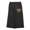 Dżinsy damskie y2k harajuku retro czaszka torba graficzna czarne spodnie punkowe rock hip hop gotyckie szerokie nogi spodni uliczny odzież 231213