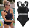 2019 Sexy One Piece Swimsuit Women High Neck Bandage Cross Back Neck Monokini Black Swimwear Women Bathing Suits Swimming Suit3098987