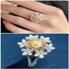 6 Blumen 2 gelbe Kristall Citrin Edelsteine Diamanten Ringe für Frauen Weißgold Silber Farbe Schmuck Bague Hochzeitsgeschenke272f