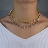 Colliers de mode Collier d'or pour femmes Charme chaîne de pierre colorée à la main Baguette arc-en-ciel CZ Bijoux de fête Whole282Z