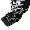 Sandals Thick Heels High Square Head Women's Exquisite Rhinestone Bow Decorated Snake With Dress Party Shoes