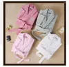 Women's Sleepwear Autumn Thick Combed Cotton Solid Color Long Home Bathrobes Embroidery Robe Unisex Long-sleeve Absorbent Terry Bathrobe