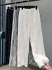 Spodnie damskie Capris Sprężyna haftowych cekinów prosty pojemnik błyszczący Swan zamsz o wysokości szerokie nogi spodni moda 231213