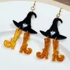 Boucles d'oreilles pendantes Halloween chapeau de magicien bottes fantômes boucles d'oreilles en acrylique pour femmes boucles d'oreilles drôles de sorcière à paillettes boucles d'oreilles de fête de Noël bijoux cadeaux