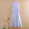 Vêtements ethniques Haute Qualité Printemps Automne Style Chinois Organza Hanfu Robe Broderie Vneck 34 Manches Rétro Ceinture Élégante Femmes SXXL 231212