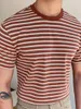 Herrpolos 2023 Spring and Summer Red Striped Round Neck Wool Kortärmad t-shirt rand-t-shirts